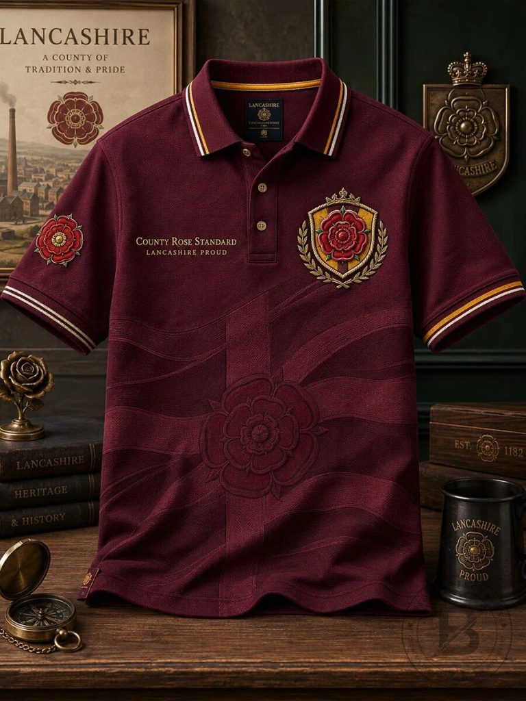 Lancashire Rose Standard Embroidered Maroon Polo Shirt