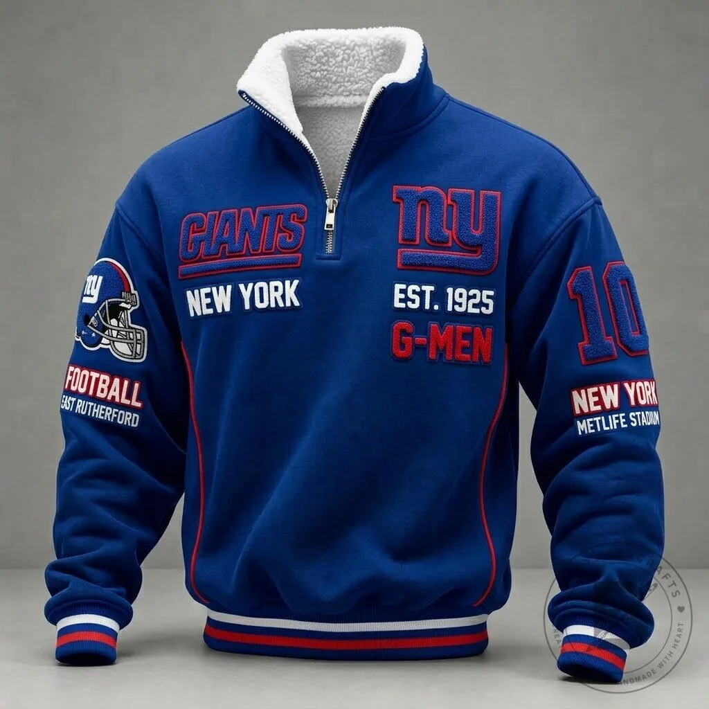 New York Giants Football Team Quarter-Zip Sherpa-Lined Pullover Jacket