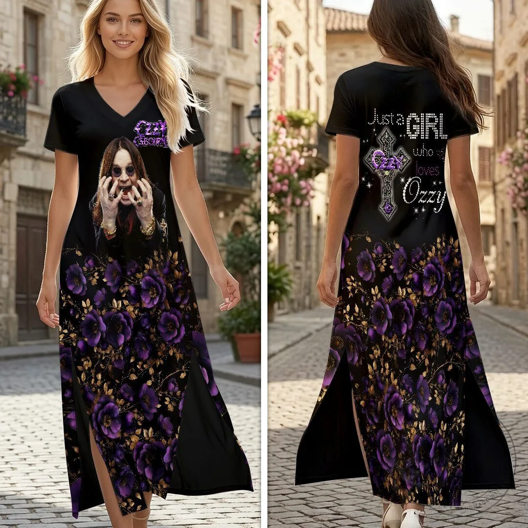 Ozzy Osbourne Just A Girl Who Loves Ozzy Purple Floral Maxi Dress