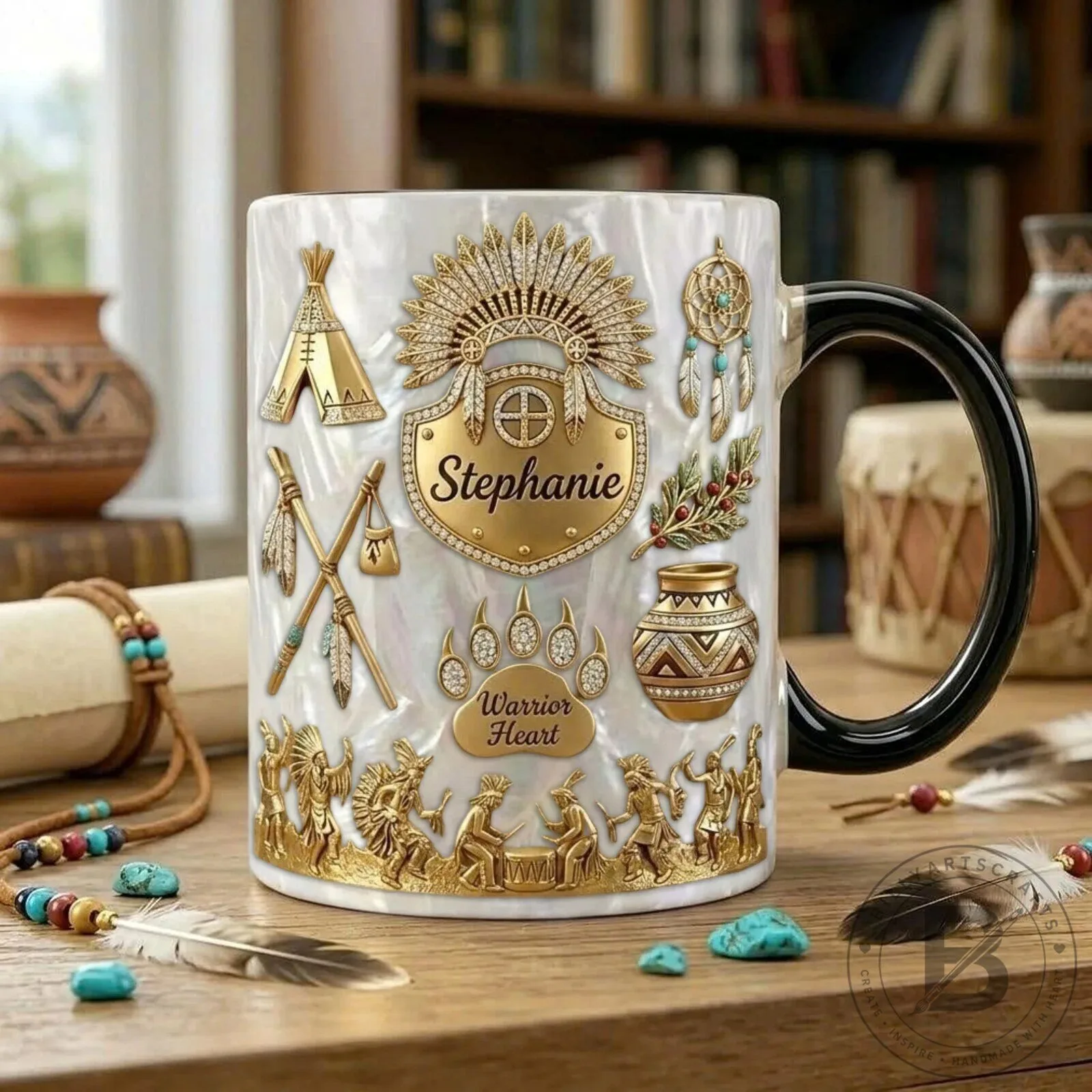 Personalized Native American Warrior Heart Stephanie Coffee Mug