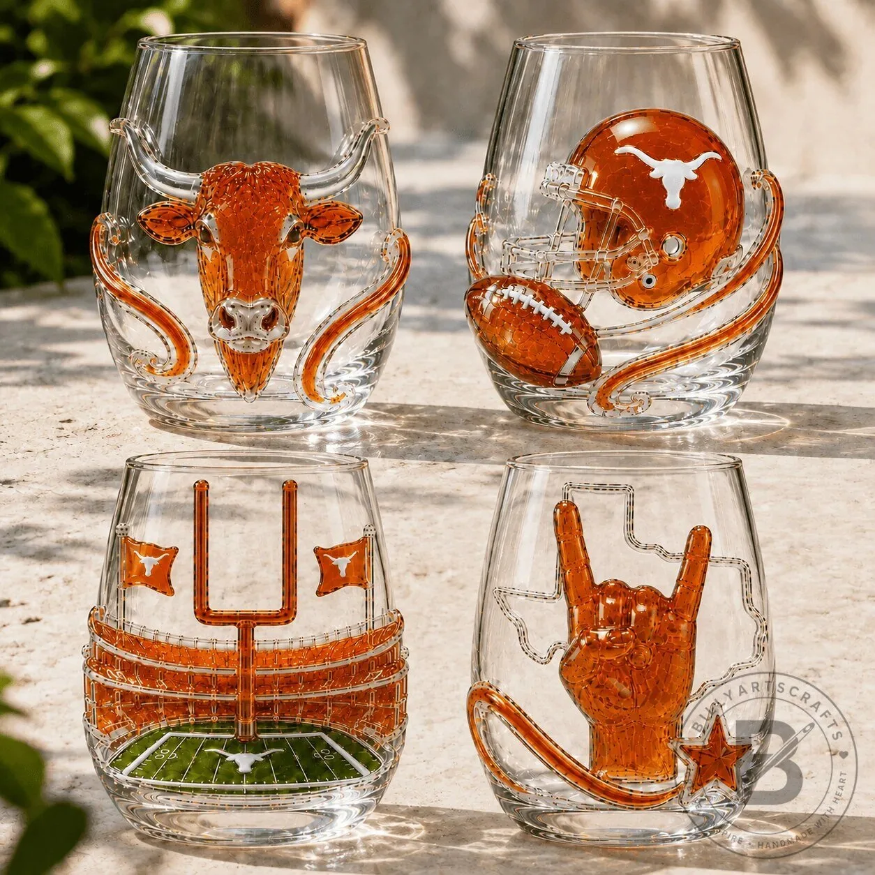University of Texas Longhorns Football Team Stemless Wine Glass Set