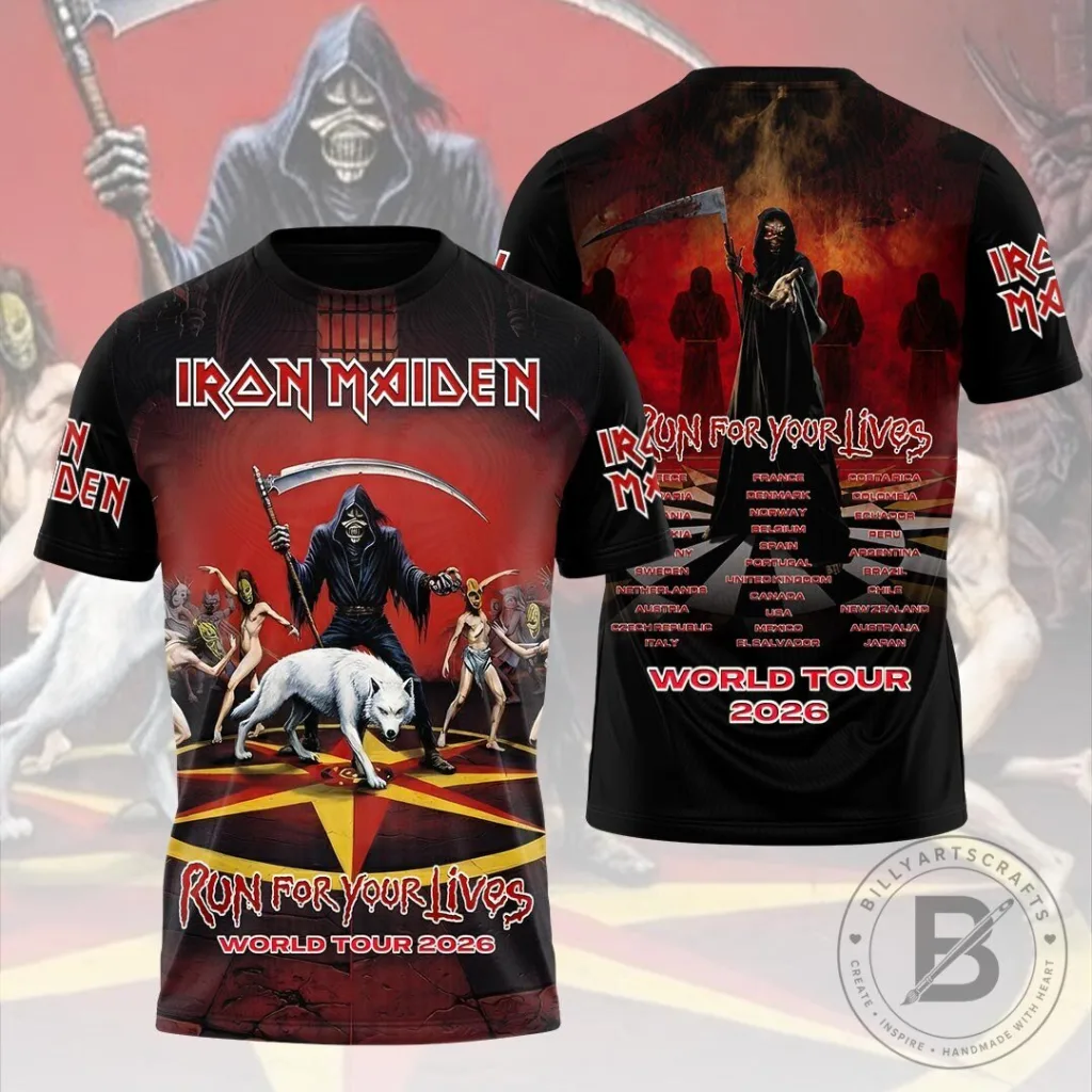 2026 World Tour Graphic Tee - Iron Maiden Run For Your Lives Design