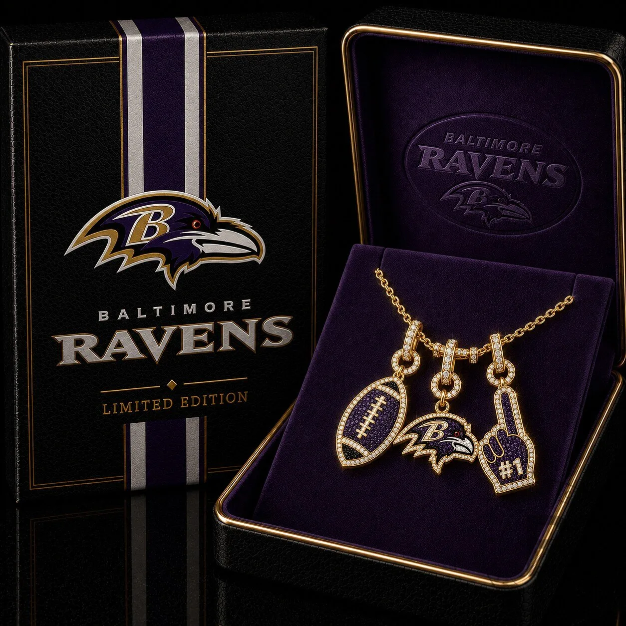 Baltimore Ravens Football Team Gold Chain with Diamond Pendant Necklace