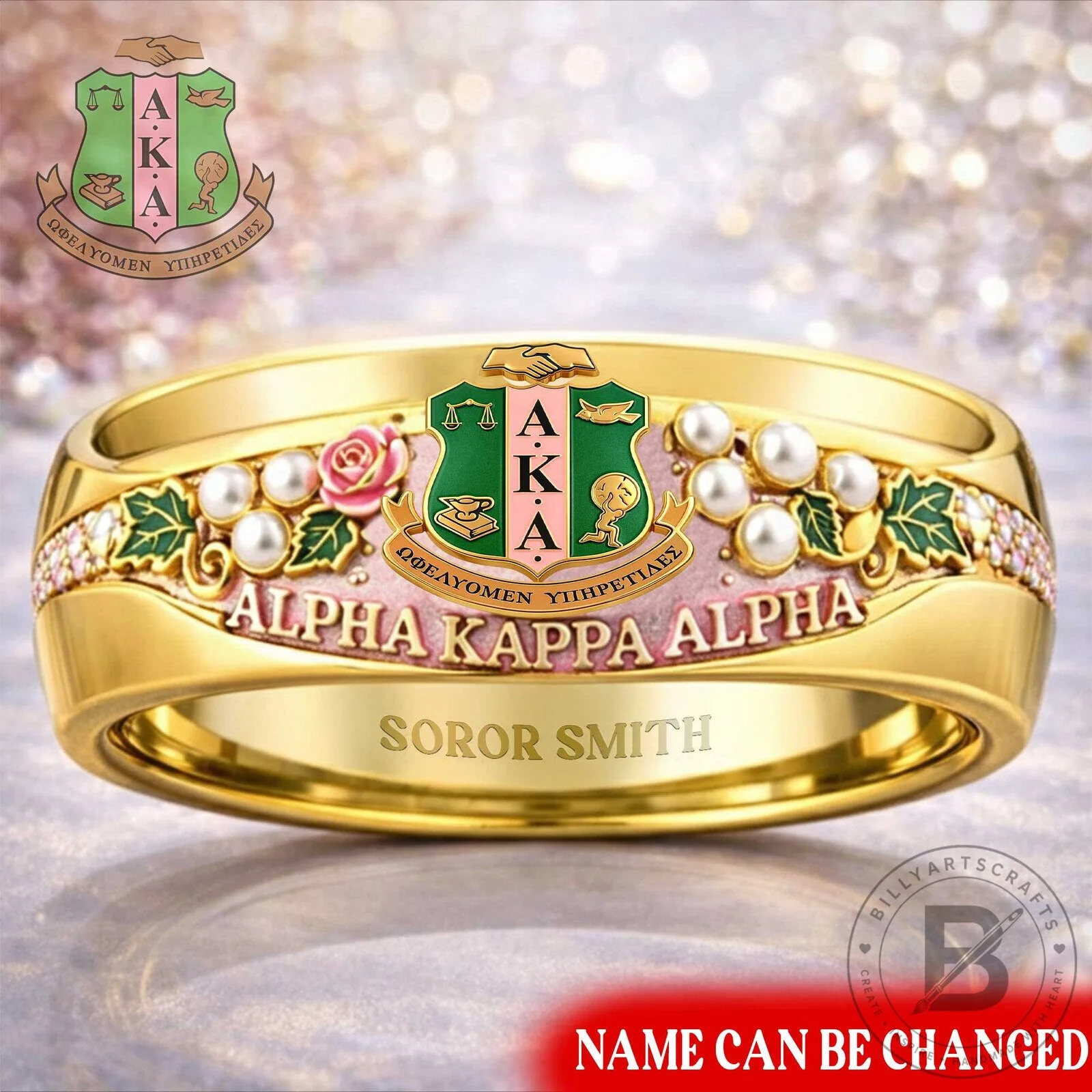 Alpha Kappa Alpha Sorority Rose Pearl Gold Ring