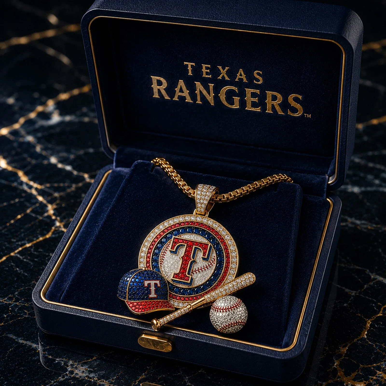 Texas Rangers Baseball Team Logo Diamond Pendant Necklace