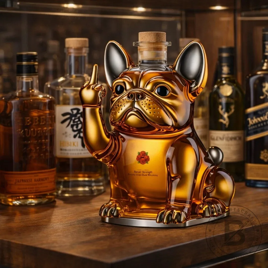 French Bulldog Middle Finger Whiskey Decanter Bottle