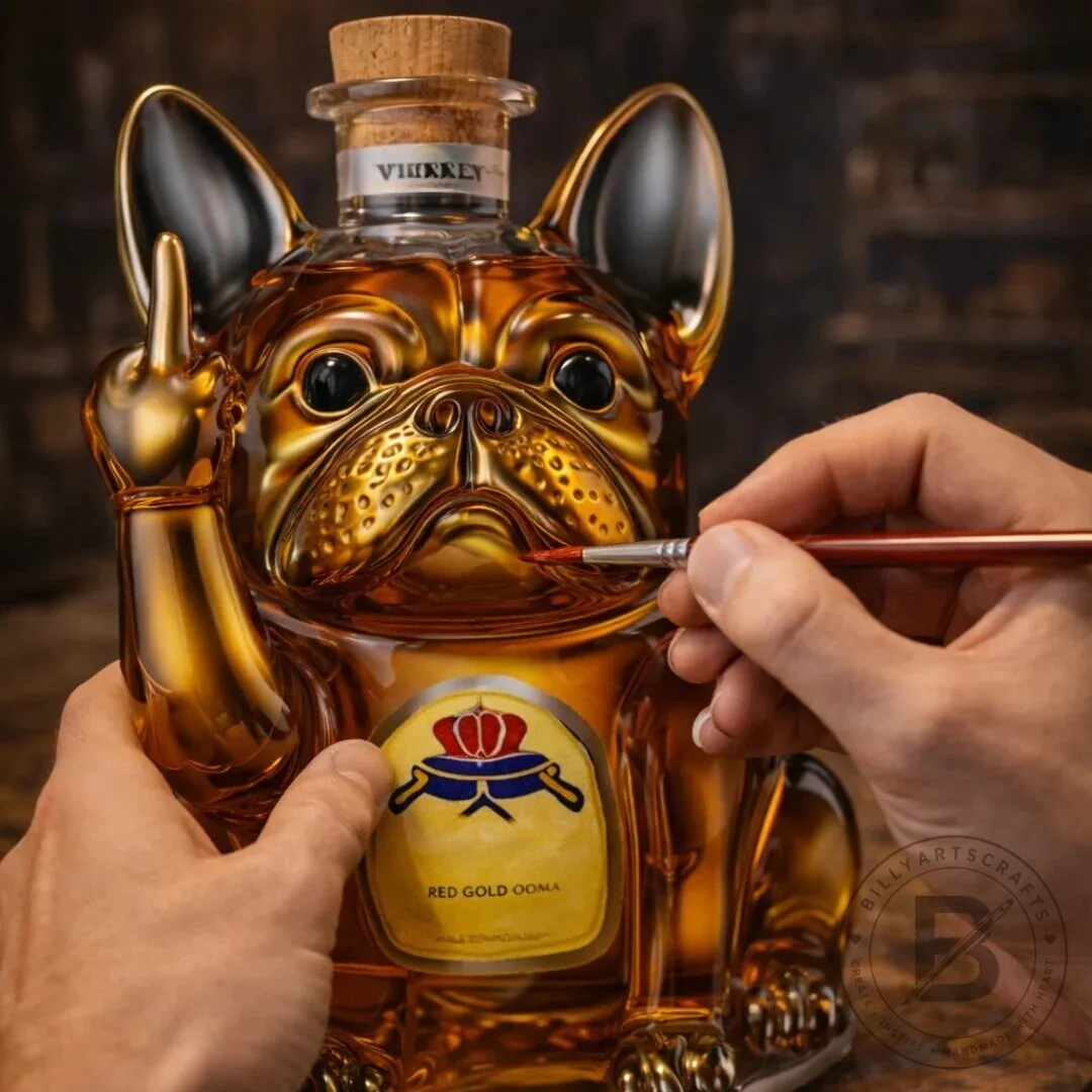 French Bulldog Middle Finger Whiskey Decanter Bottle 12 French Bulldog Middle Finger Whiskey Decanter Bottle