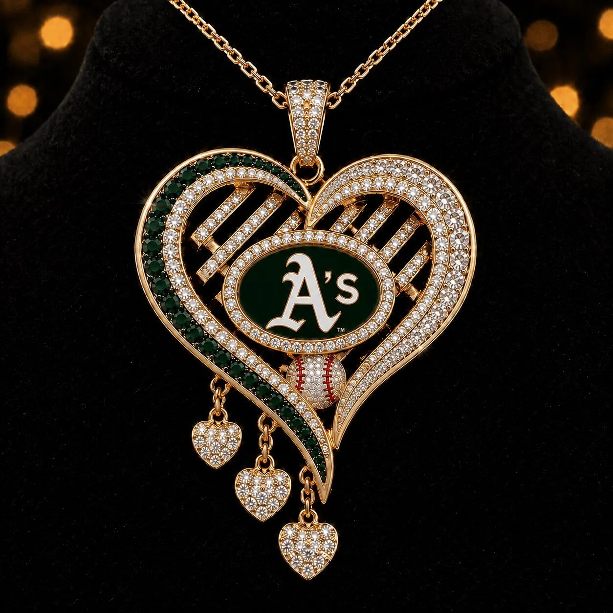 Oakland Athletics Baseball Team Heart Pendant Necklace