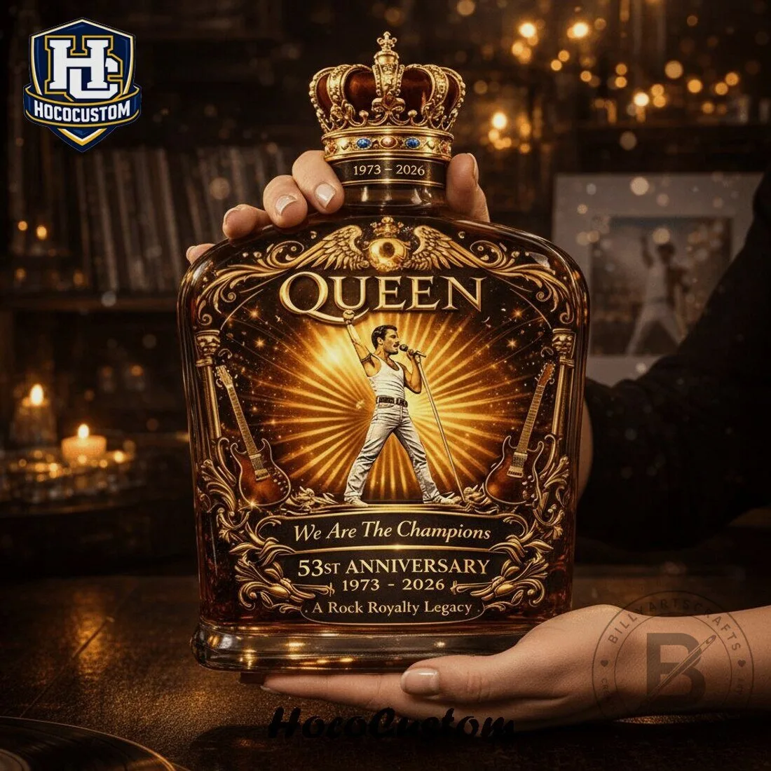 Queen We Are The Champions 53rd Anniversary Rock Royalty Legacy Whiskey Bottle