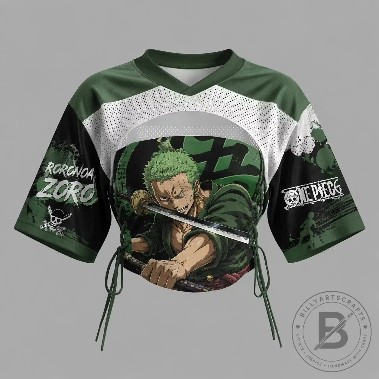 One Piece Roronoa Zoro Anime Character Green Short Sleeve Crop Top