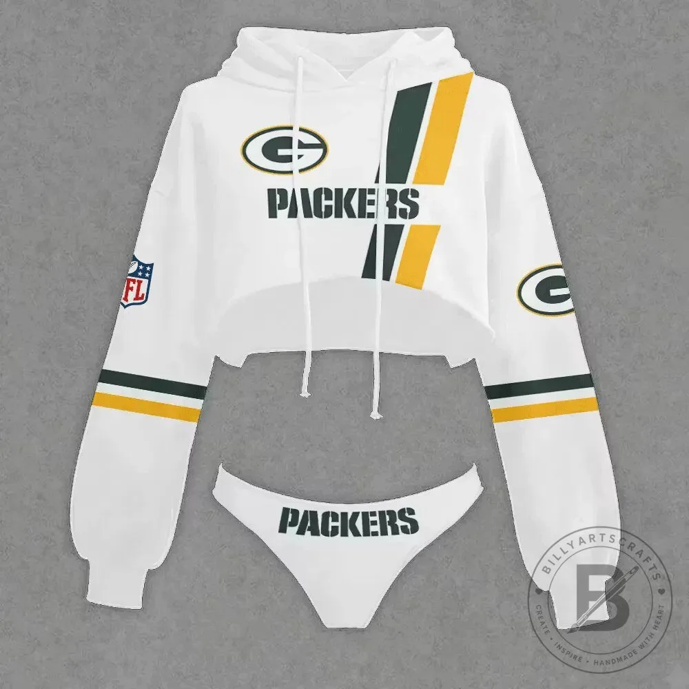 Women's Cropped Hoodie and Panty Set in Green Bay Packers Style