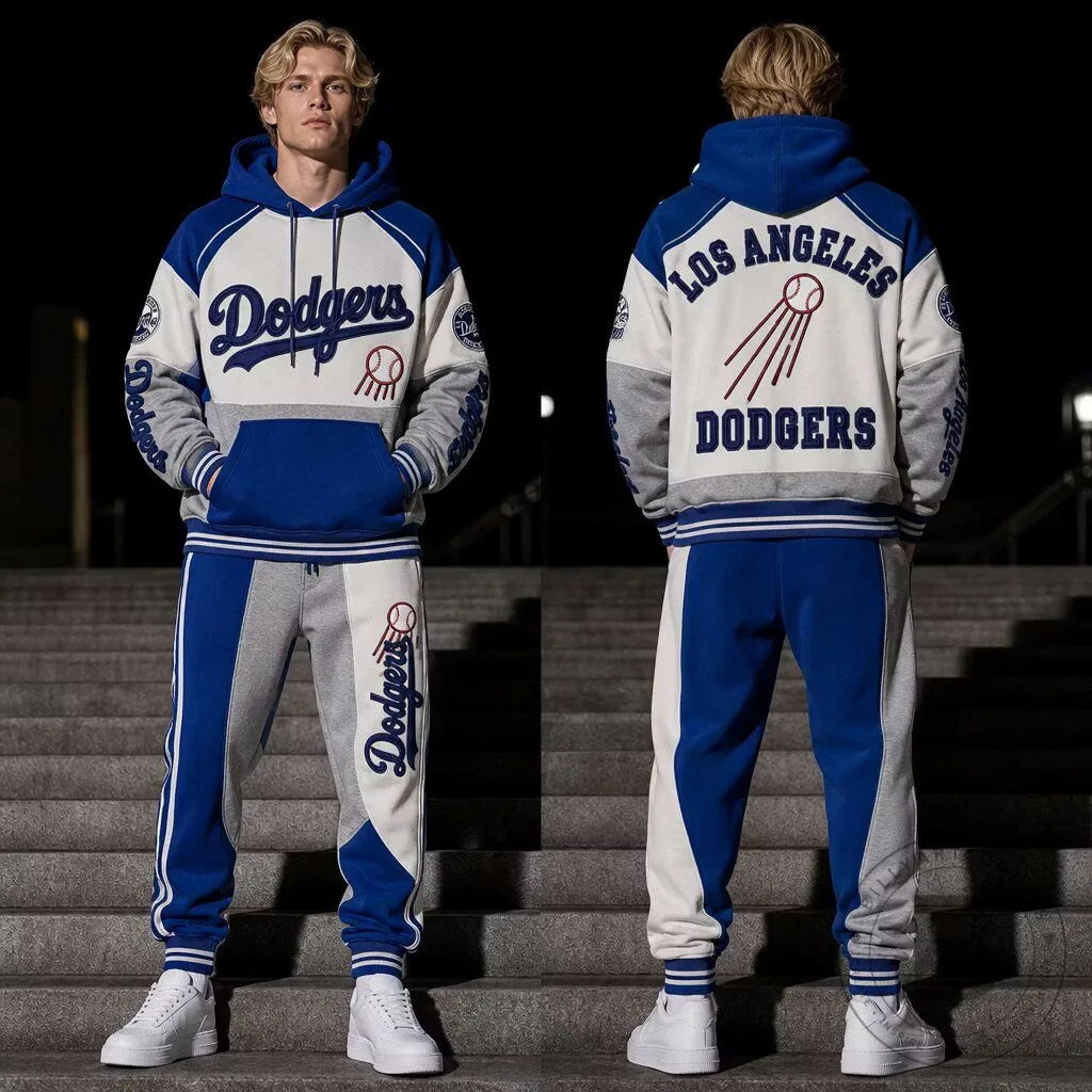 Los Angeles Dodgers Baseball Team Color Block Hoodie Sweatshirt