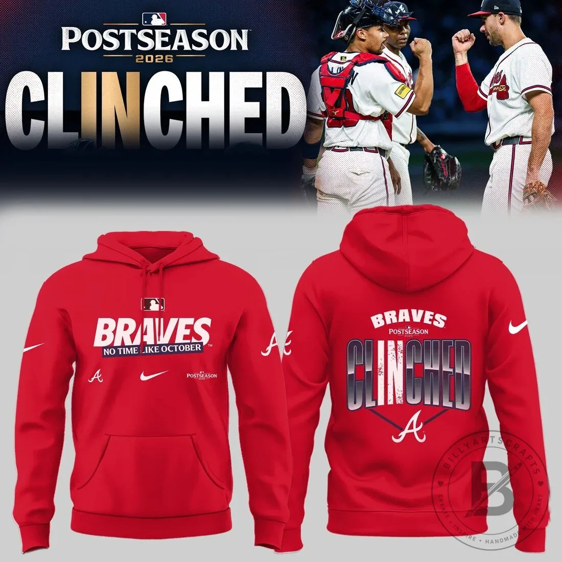 Atlanta Braves 2026 Postseason Clinched Baseball Fan Red Hoodie