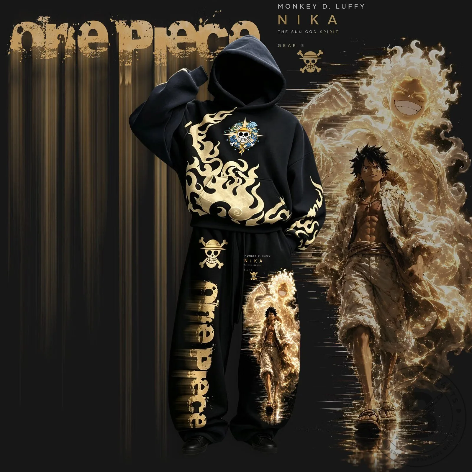 One Piece Monkey D. Luffy Nika Sun God Spirit Gear 5 Hoodie and Pants Set