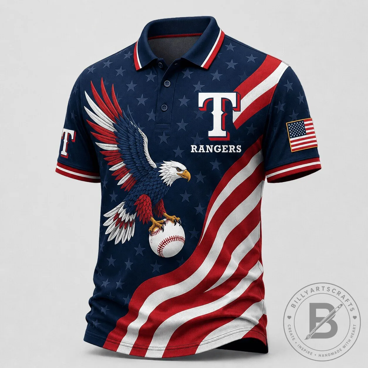 Patriotic Eagle Polo Shirt for Texas Rangers Baseball Fans