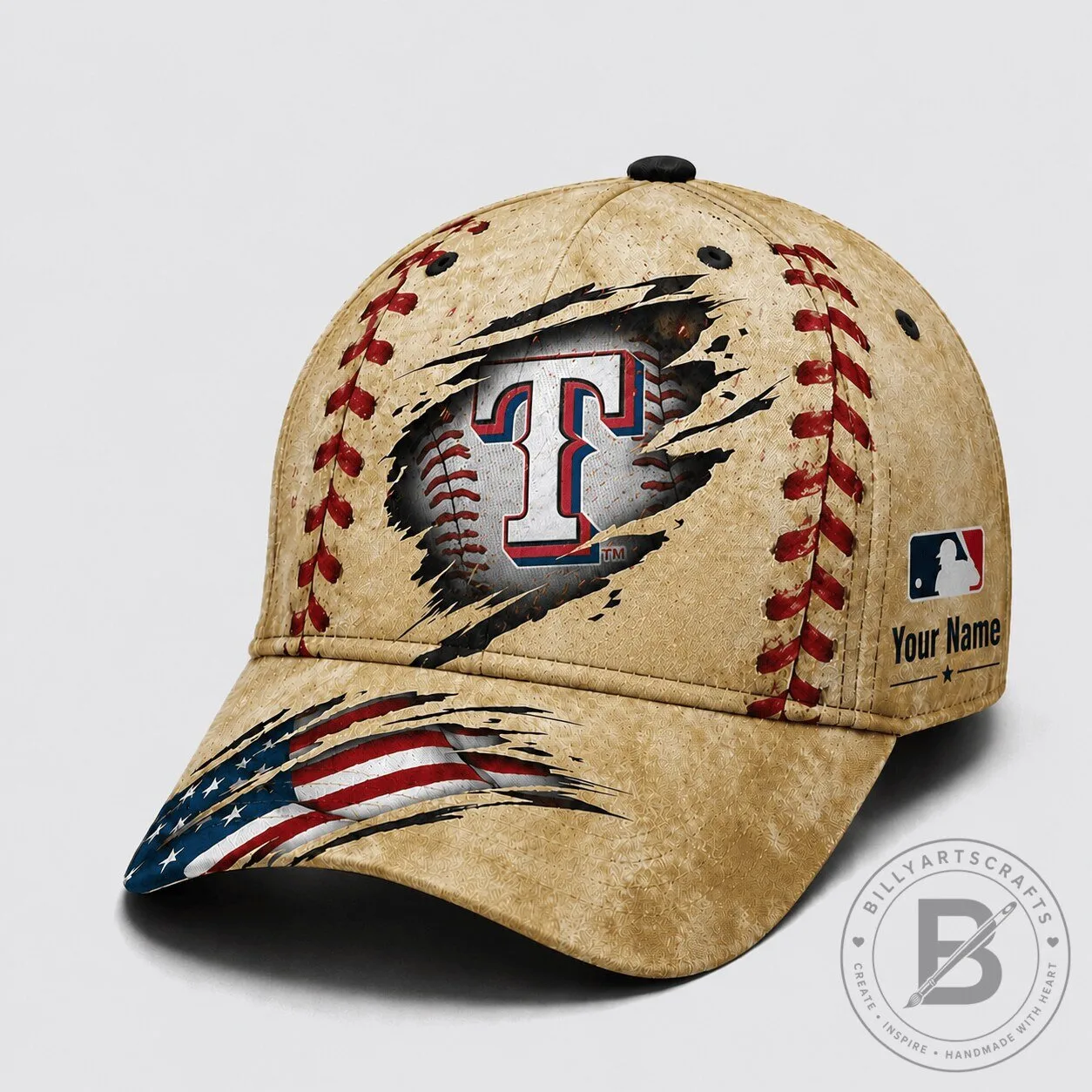 Texas Rangers Baseball Distressed Logo American Flag Personalized Cap Hat