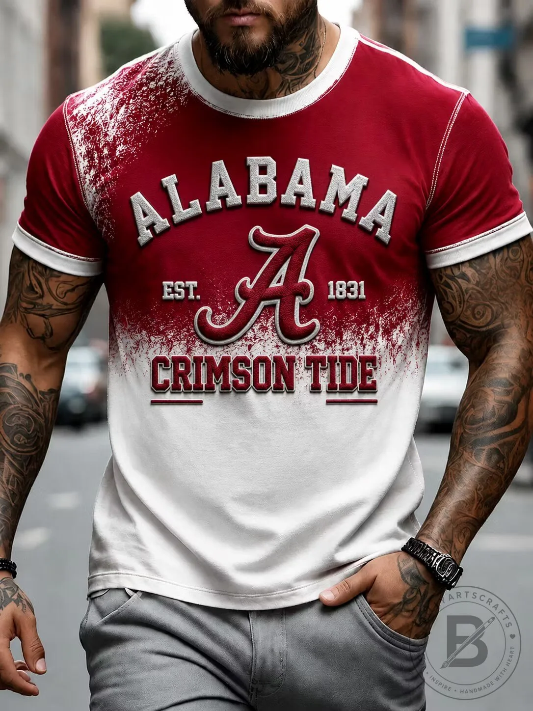 Alabama Crimson Tide Established 1831 Distressed Red and White T-Shirt