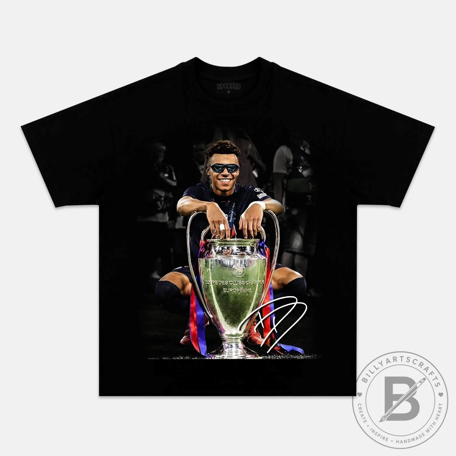 Kylian Mbappé Paris Saint-Germain Champions League Trophy Black T-Shirt