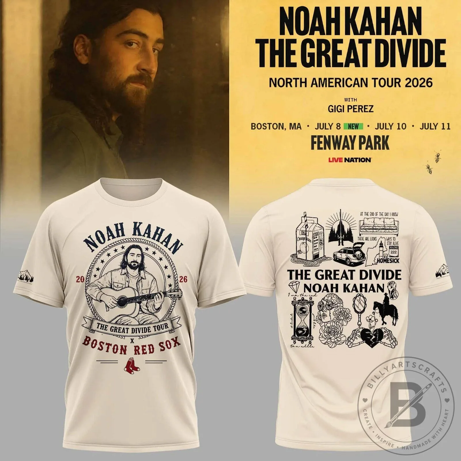 Noah Kahan The Great Divide Tour 2026 Boston Red Sox T-Shirt