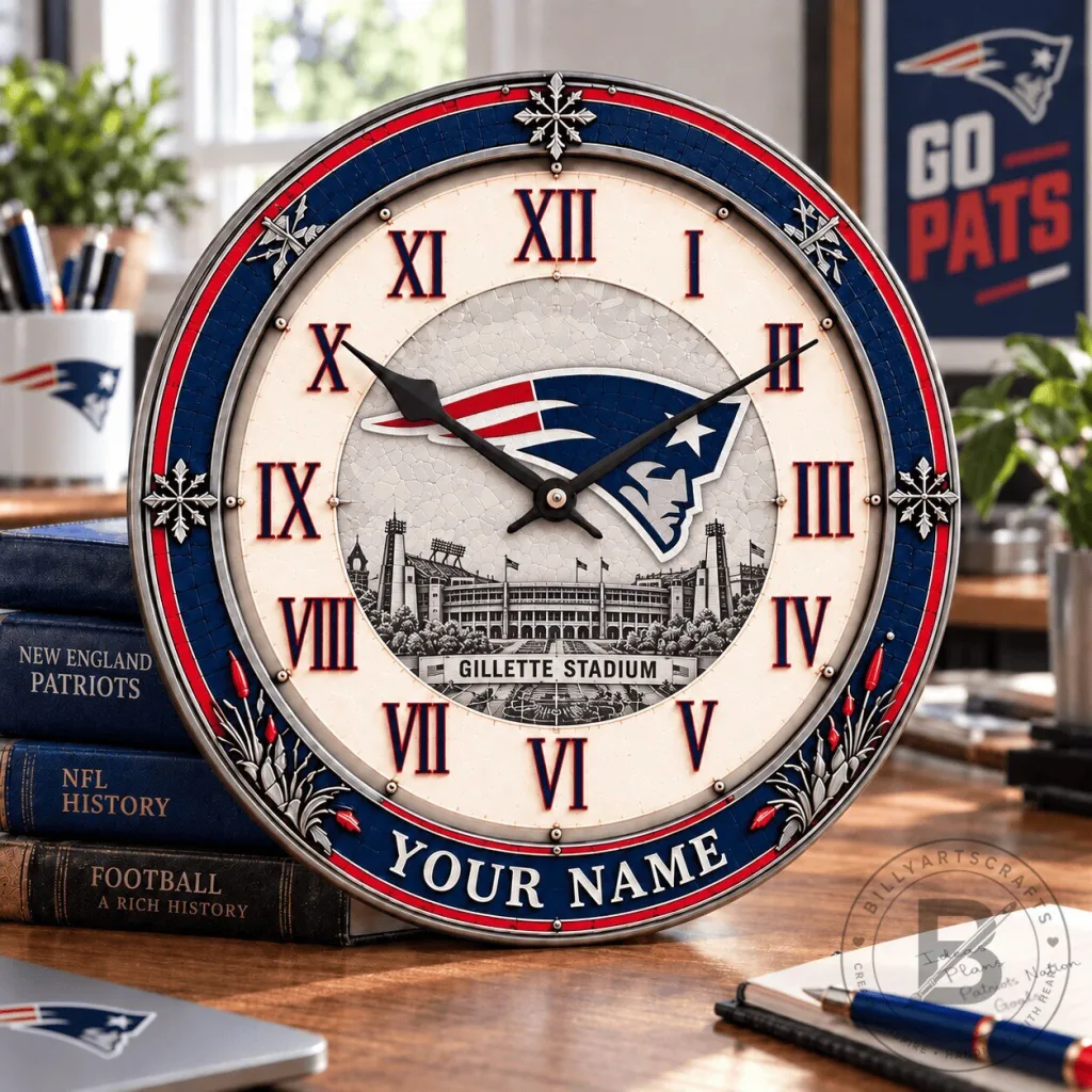 New England Patriots NFL Football Gillette Stadium Custom Name Wall Clock New England Patriots NFL Football Gillette Stadium Custom Name Wall Clock