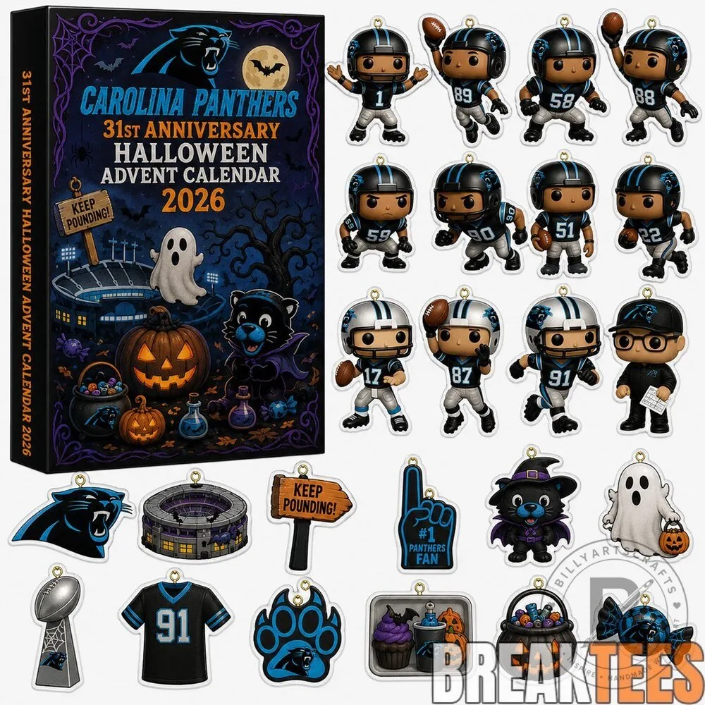 Carolina Panthers 31st Anniversary Halloween Advent Calendar 2026 with Football Player Ornaments