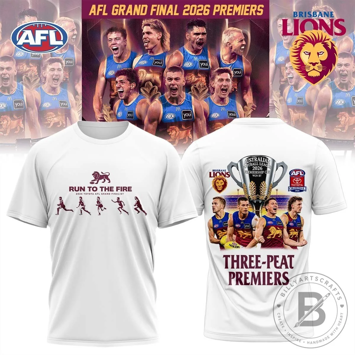 Brisbane Lions 2026 AFL Grand Final Premiers Three-Peat Champions T-Shirt