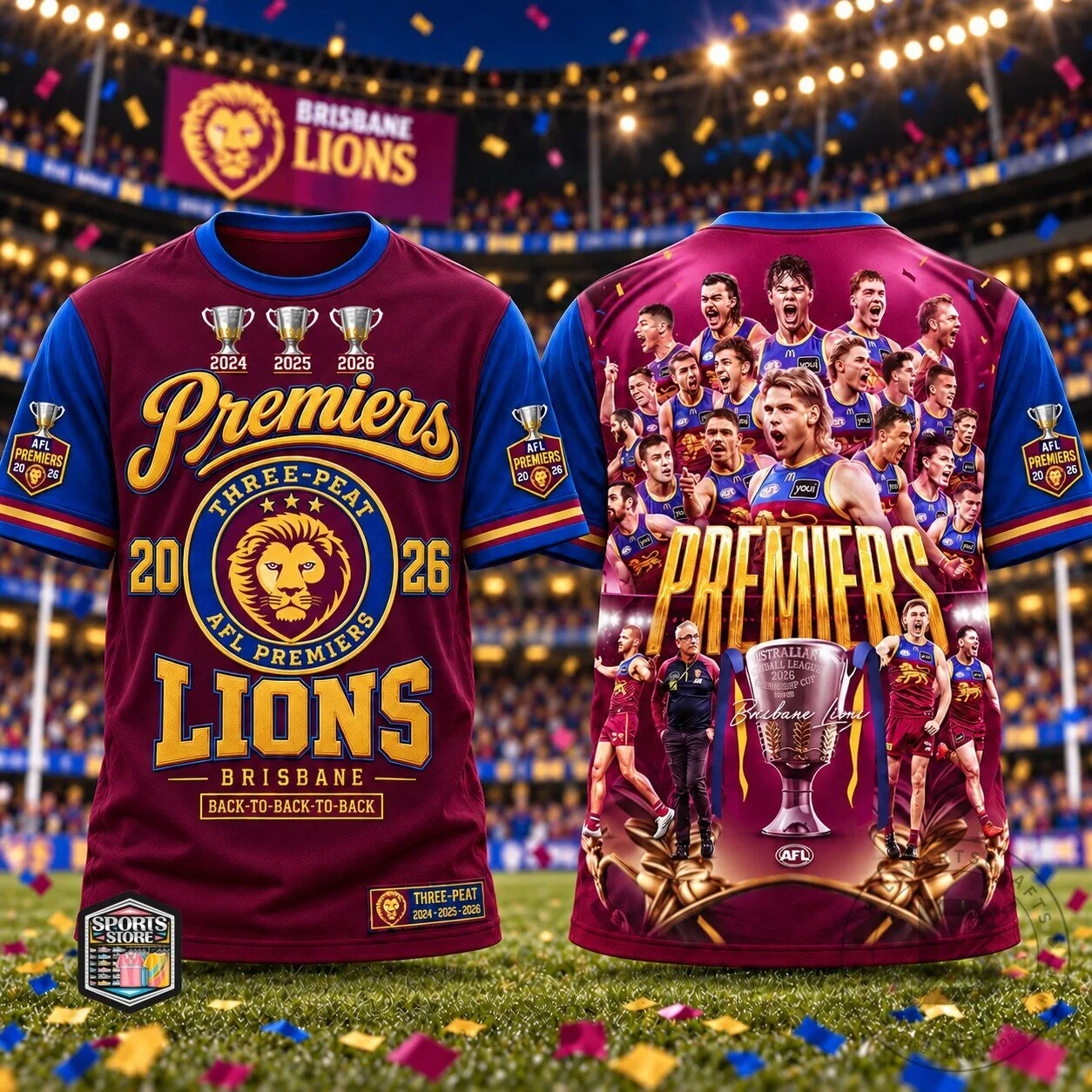 Brisbane Lions AFL Premiers Three-Peat Back-to-Back-to-Back Football Jersey