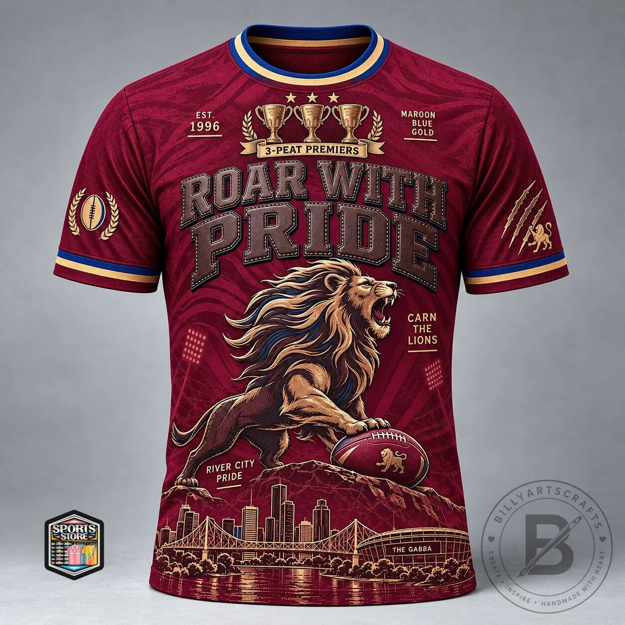 Brisbane Lions Roar With Pride Maroon Blue Gold Australian Football League Jersey