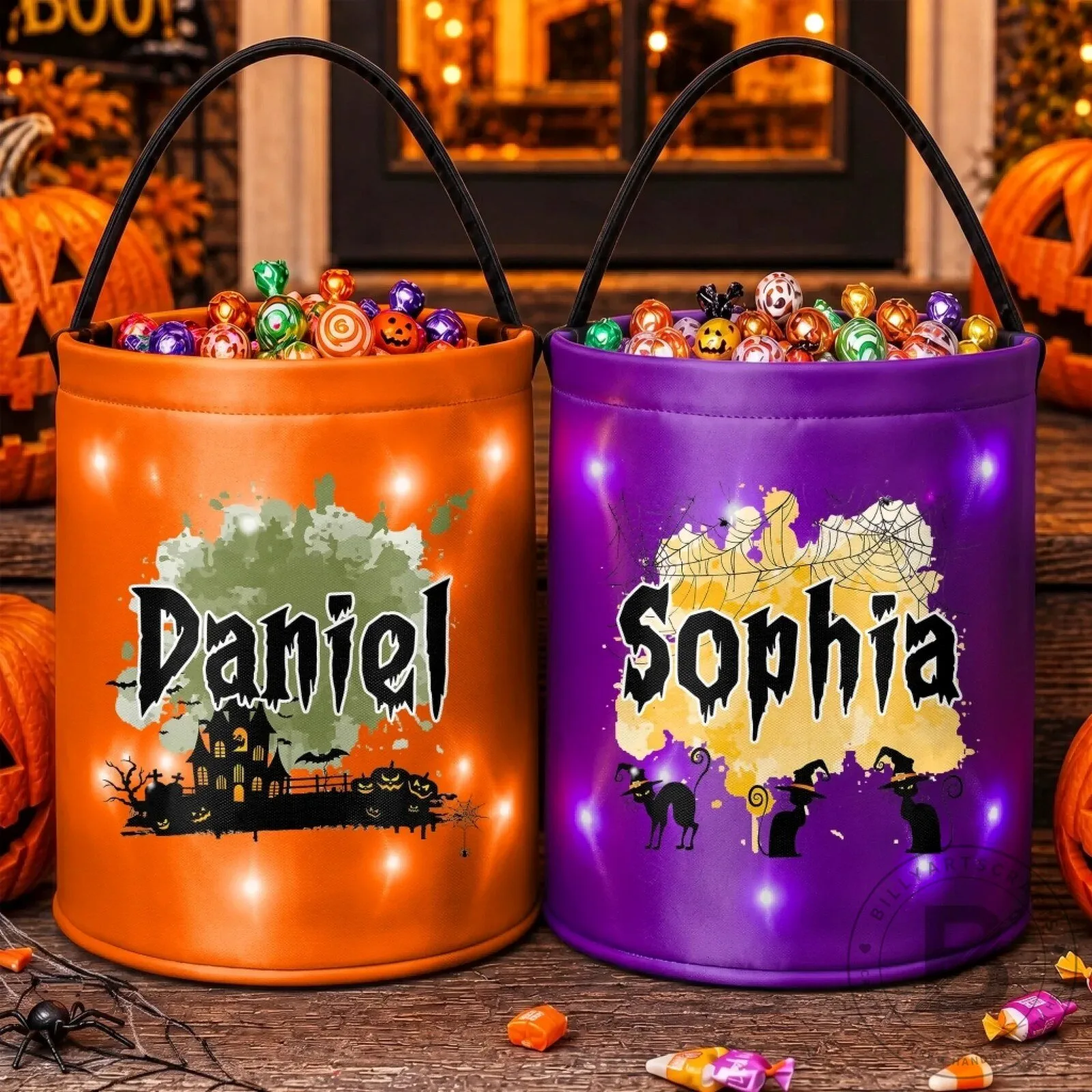 Personalized Halloween Trick or Treat Bucket Bag with Lights for Kids 10 Personalized Halloween Trick or Treat Bucket Bag with Lights for Kids