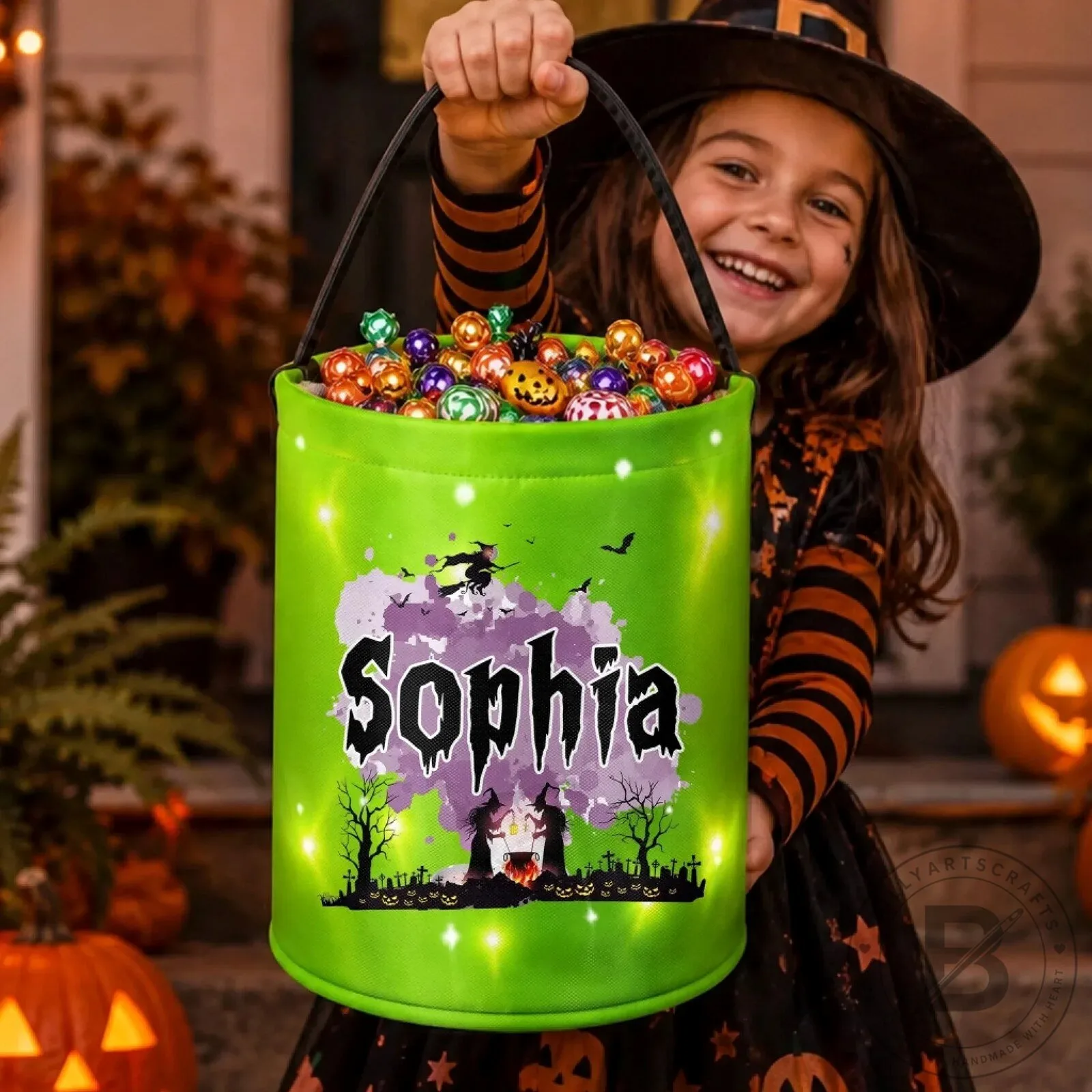 Personalized Halloween Trick or Treat Bucket Bag with Lights for Kids 11 Personalized Halloween Trick or Treat Bucket Bag with Lights for Kids