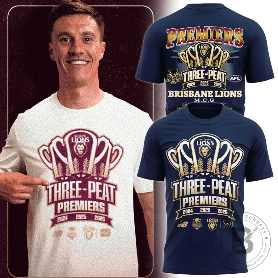 Brisbane Lions Three-Peat Premiers 2024 2025 2026 AFL Football T-Shirt