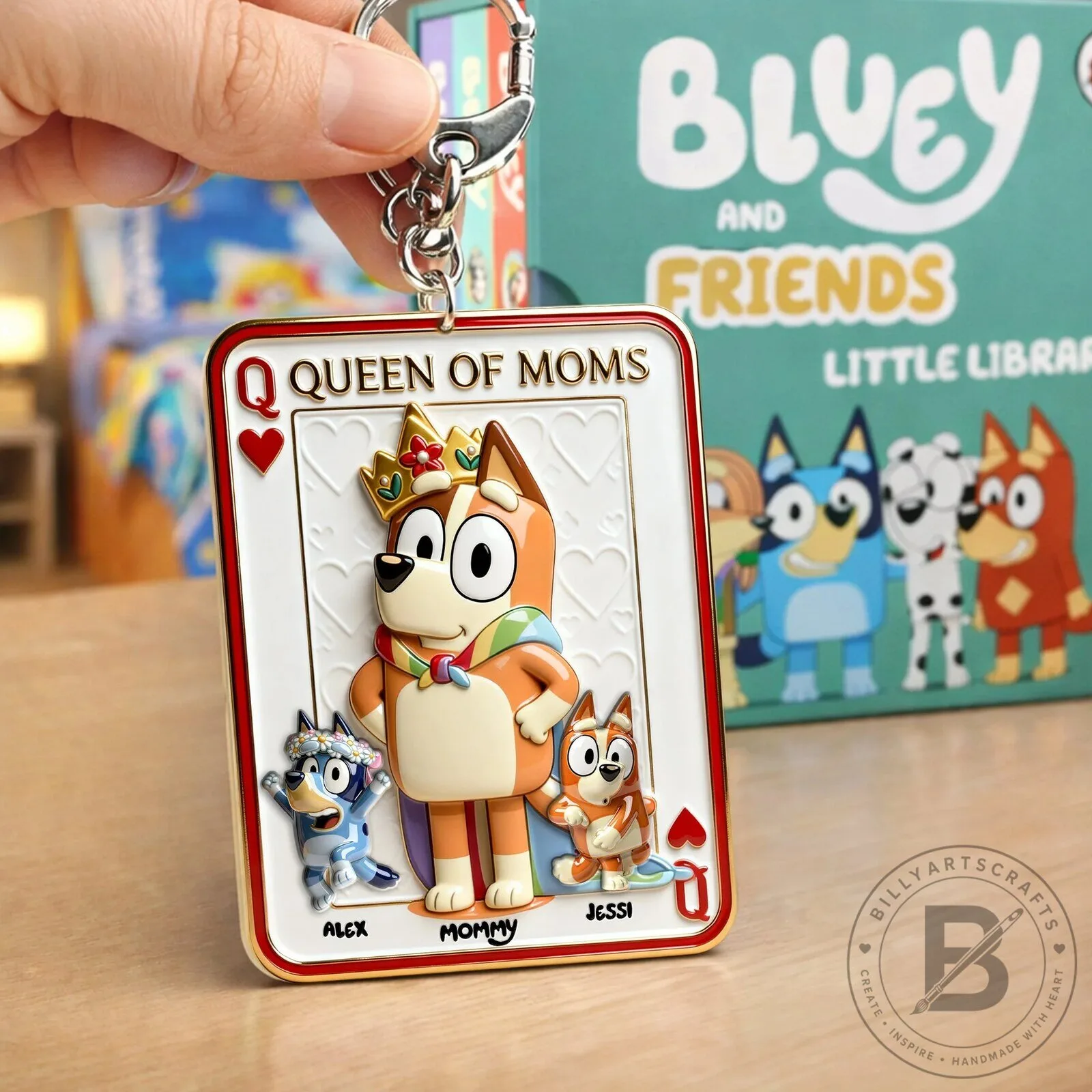 Bluey Queen of Moms Bingo and Family Personalized Mother's Day Keychain