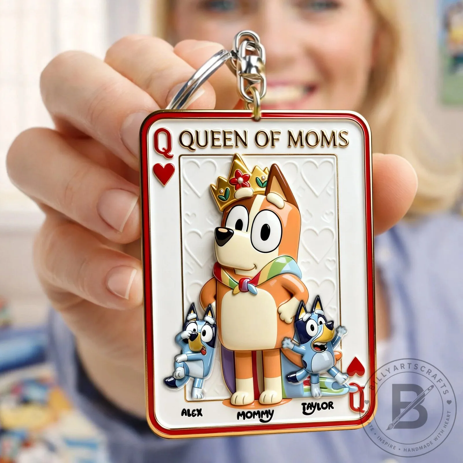 Bluey Queen of Moms Bingo and Family Personalized Mother's Day Keychain 12 Bluey Queen of Moms Bingo and Family Personalized Mother