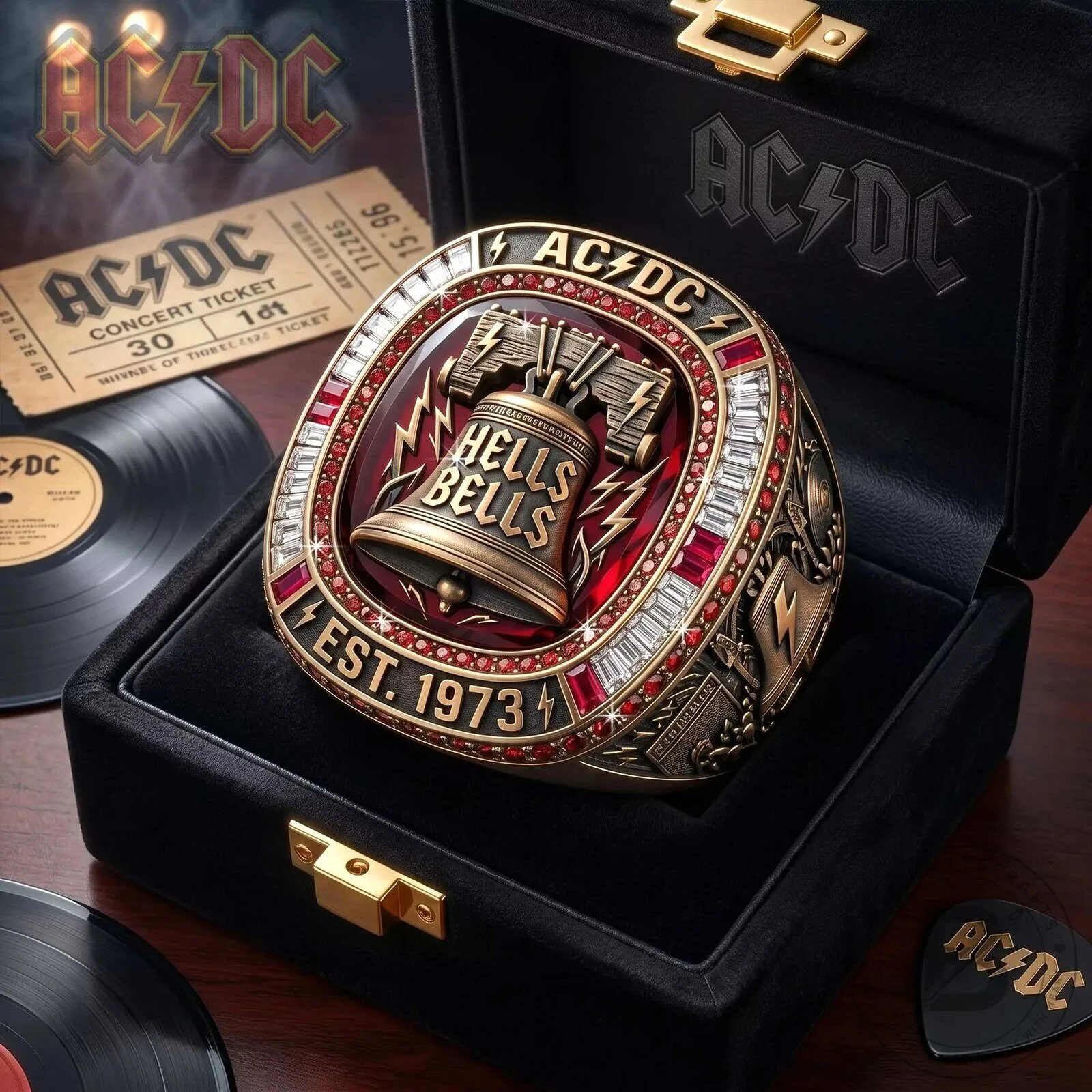 AC/DC Hells Bells Est. 1973 Heavy Metal Band Ring