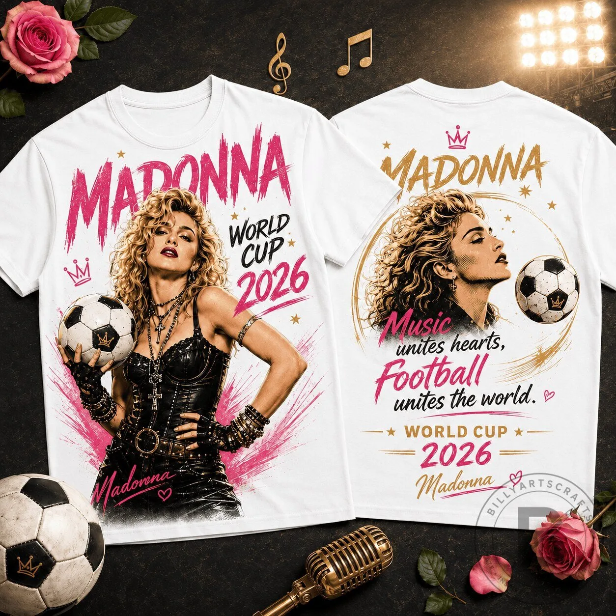 Madonna World Cup 2026 Music and Football Fan T-Shirt for Women