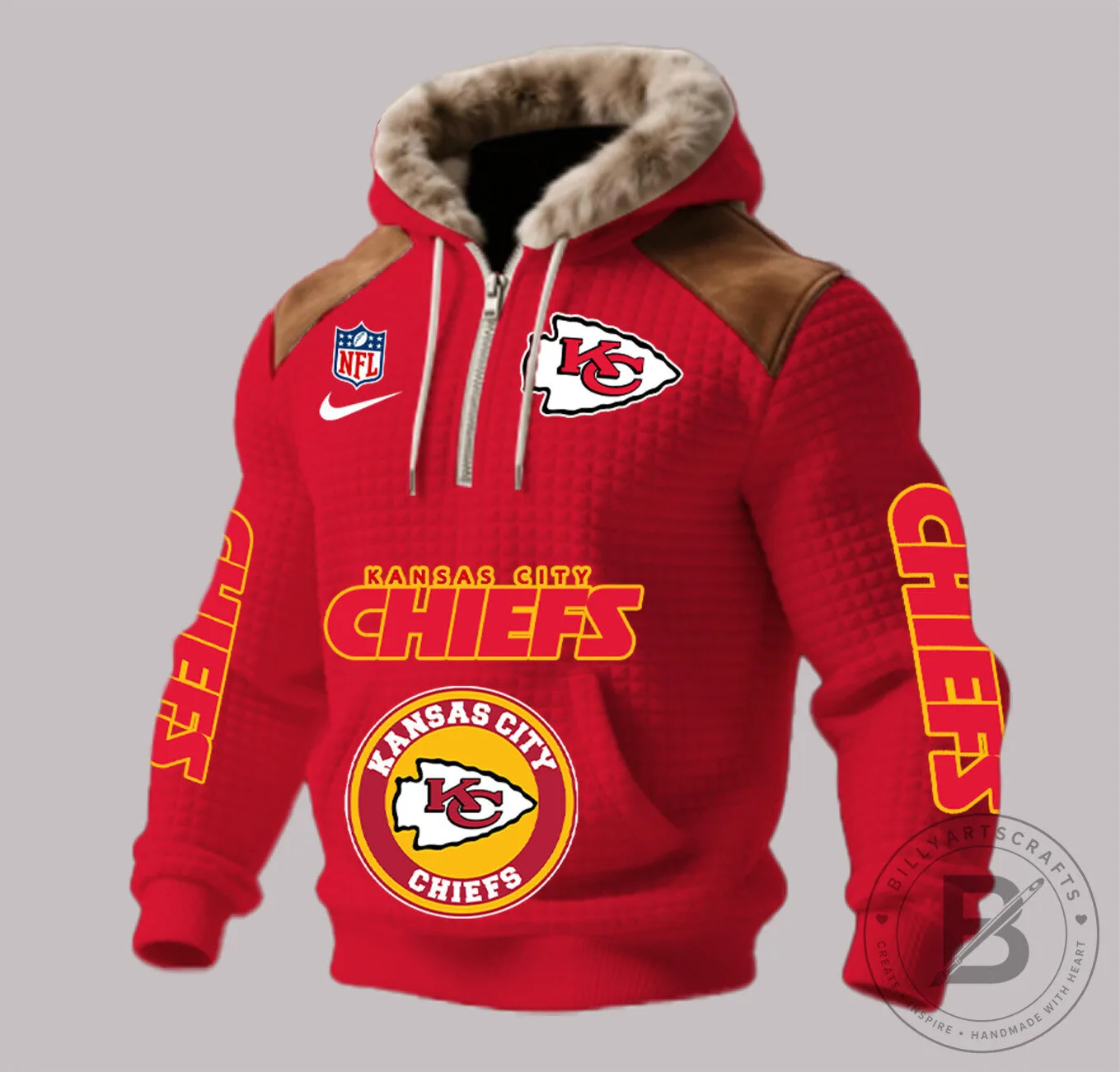 Kansas City Chiefs NFL Football Team Red Winter Hoodie with Fur Trim