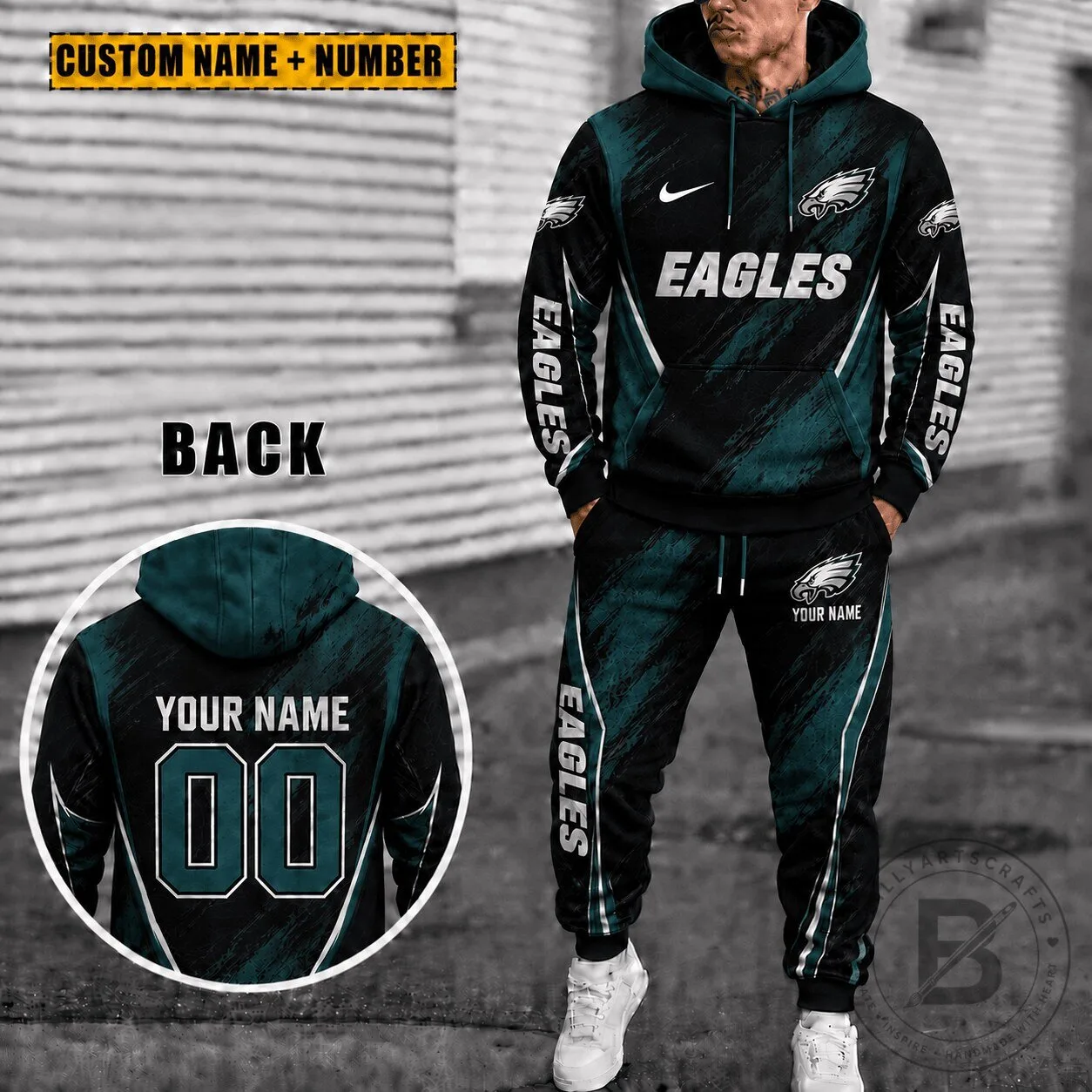 Philadelphia Eagles Custom Name And Number Hoodie And Sweatpants Set