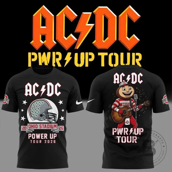 2026 Power Up Tour T-Shirt for Ohio State Football featuring AC/DC Design