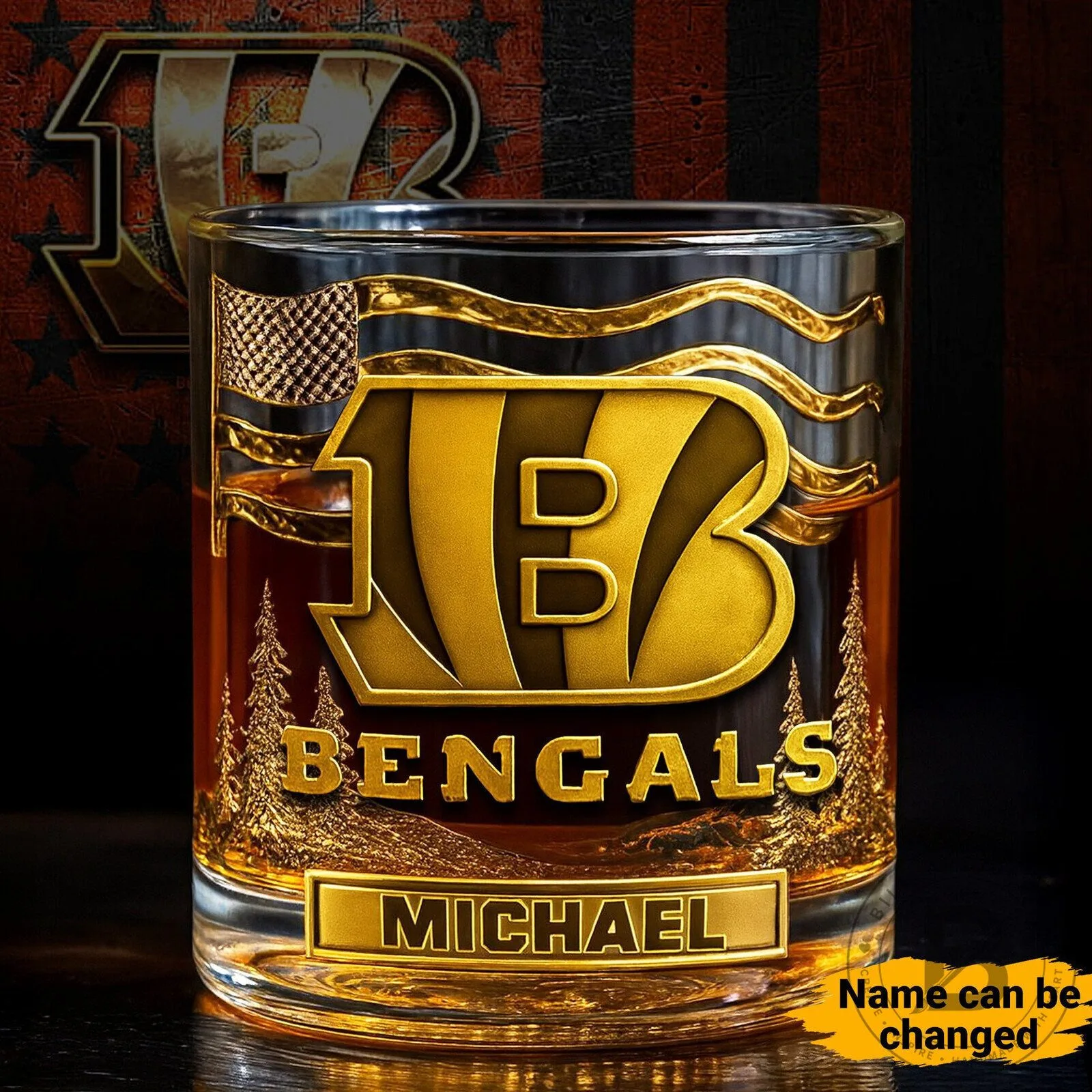 Cincinnati Bengals Personalized Whiskey Glass with Custom Name