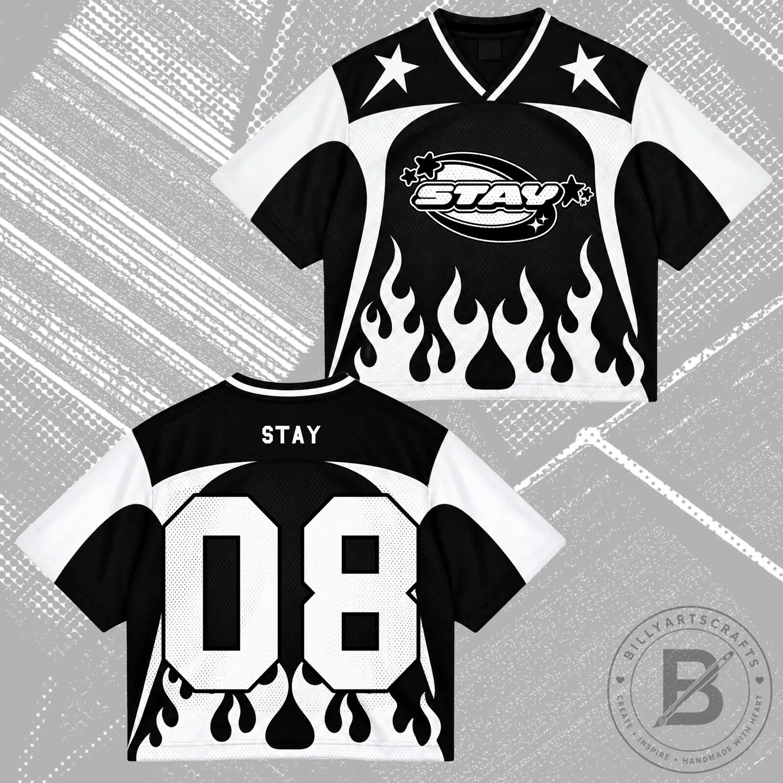 Stray Kids STAY Kpop Fan Group Black White Flame Mesh Jersey