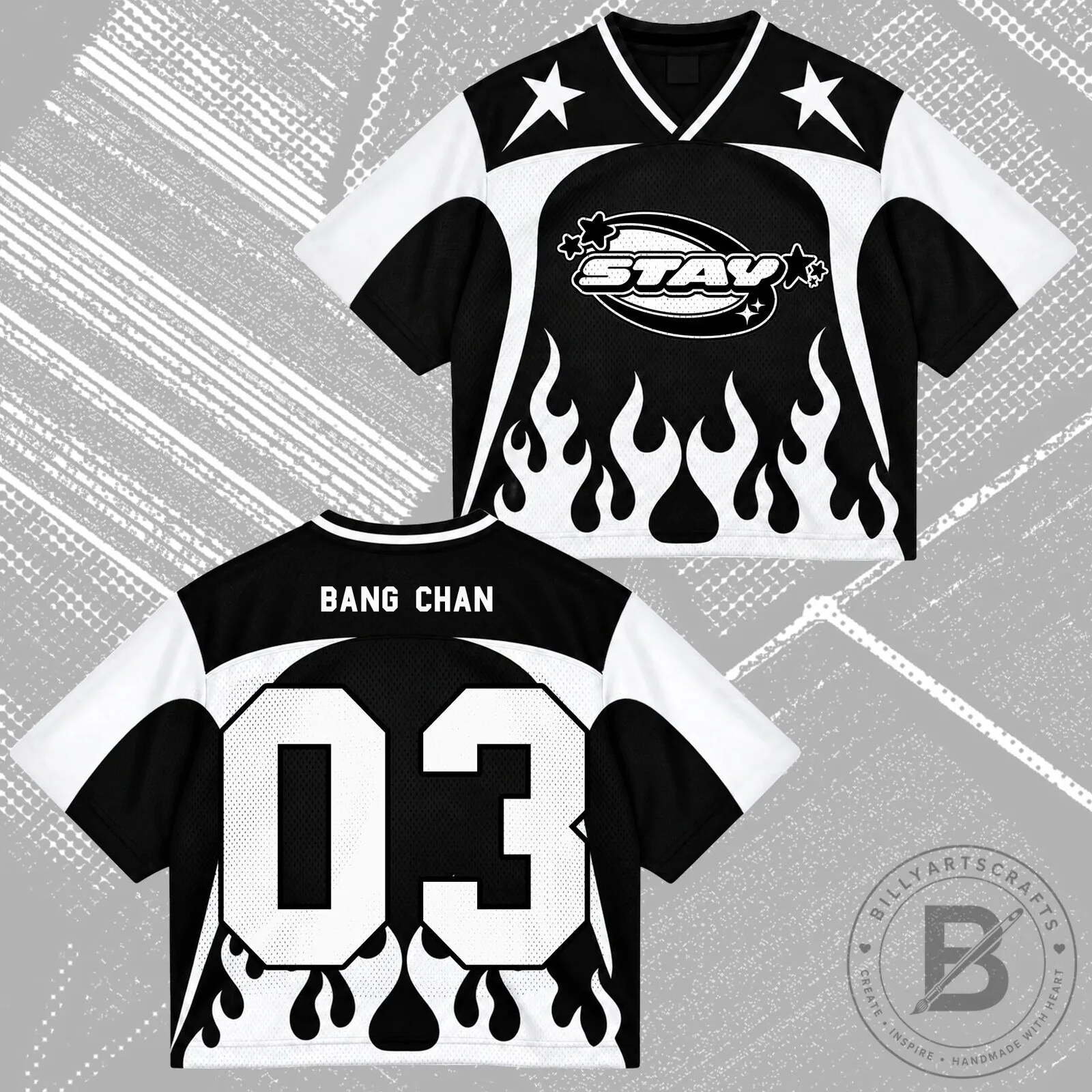 Stray Kids STAY Kpop Fan Group Black White Flame Mesh Jersey 15 Stray Kids STAY Kpop Fan Group Black White Flame Mesh Jersey