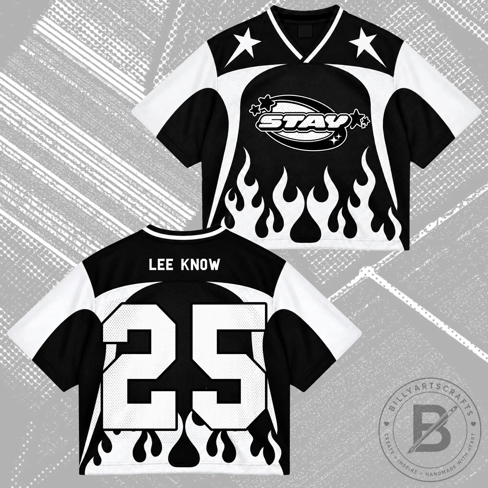 Stray Kids STAY Kpop Fan Group Black White Flame Mesh Jersey 16 Stray Kids STAY Kpop Fan Group Black White Flame Mesh Jersey