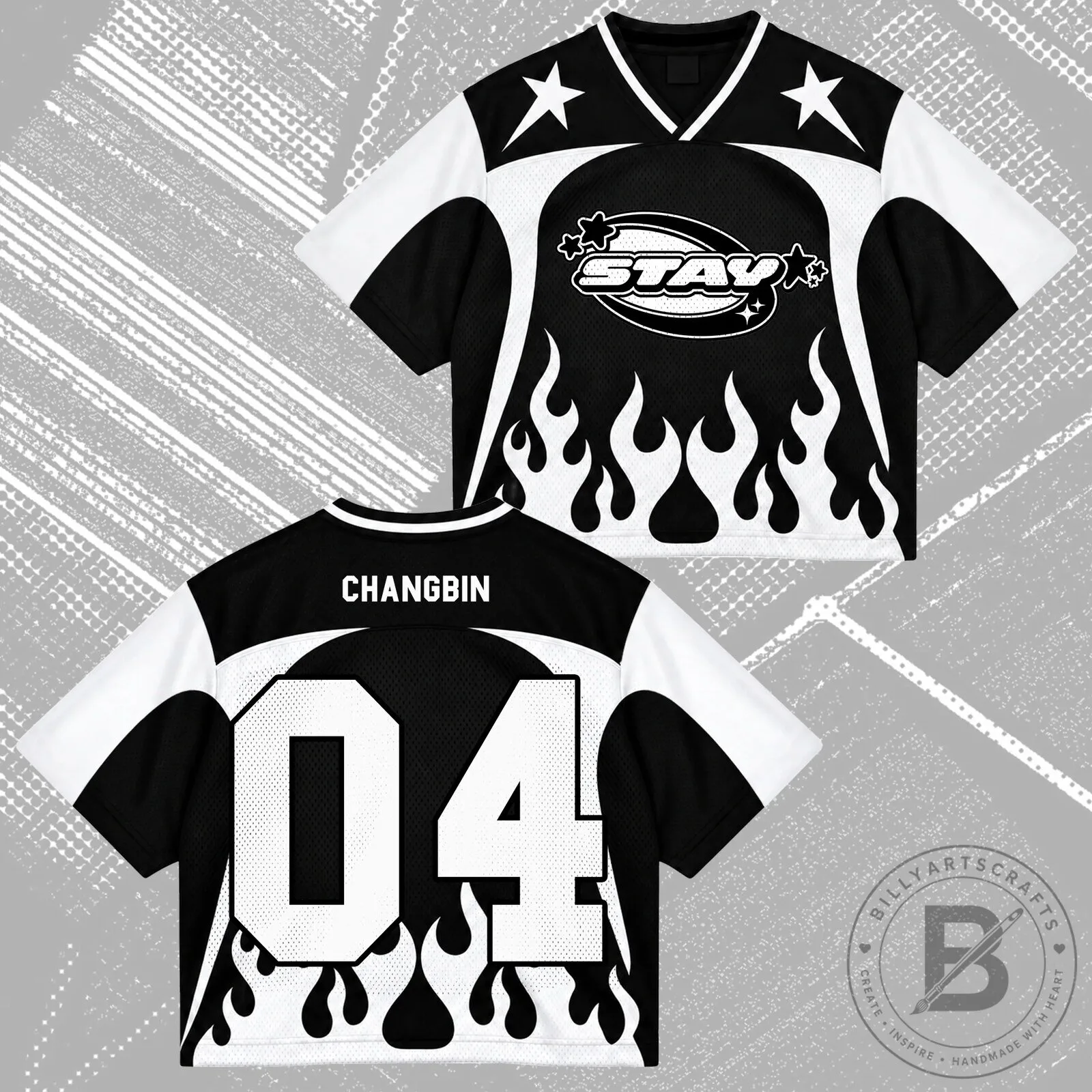 Stray Kids STAY Kpop Fan Group Black White Flame Mesh Jersey 17 Stray Kids STAY Kpop Fan Group Black White Flame Mesh Jersey