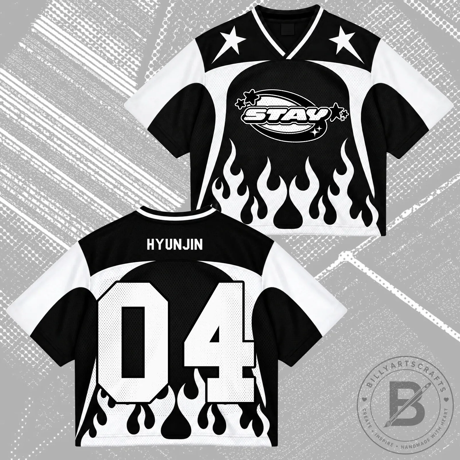 Stray Kids STAY Kpop Fan Group Black White Flame Mesh Jersey 18 Stray Kids STAY Kpop Fan Group Black White Flame Mesh Jersey