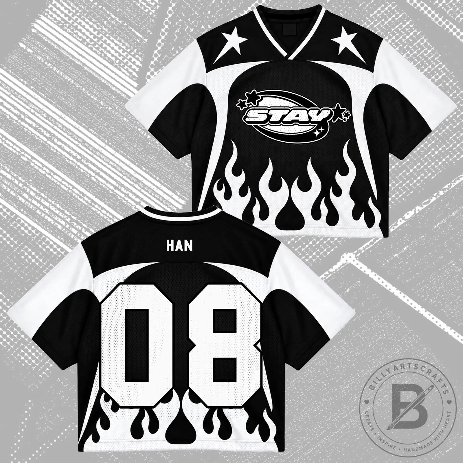 Stray Kids STAY Kpop Fan Group Black White Flame Mesh Jersey 19 Stray Kids STAY Kpop Fan Group Black White Flame Mesh Jersey