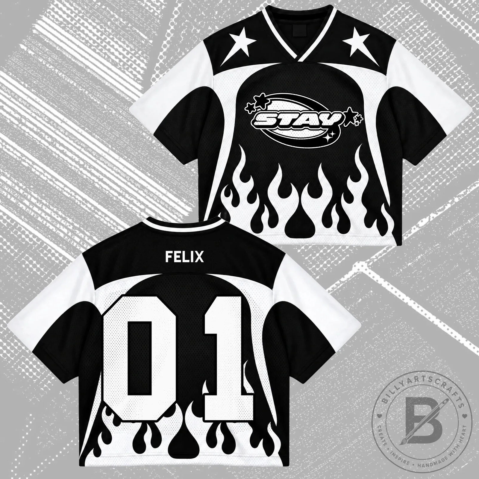 Stray Kids STAY Kpop Fan Group Black White Flame Mesh Jersey 20 Stray Kids STAY Kpop Fan Group Black White Flame Mesh Jersey