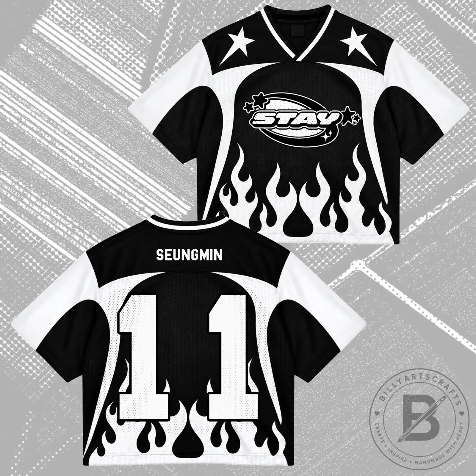 Stray Kids STAY Kpop Fan Group Black White Flame Mesh Jersey 21 Stray Kids STAY Kpop Fan Group Black White Flame Mesh Jersey