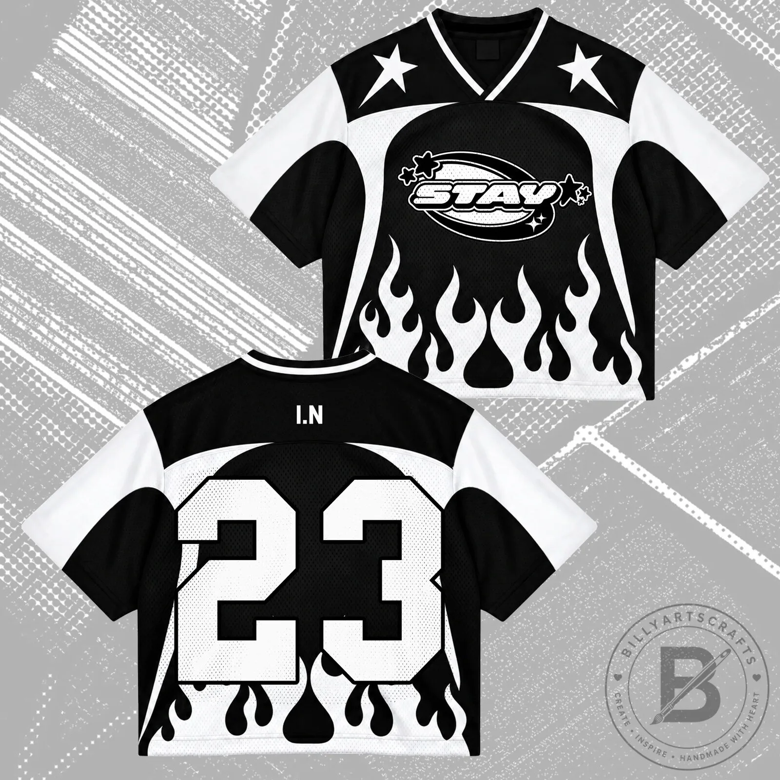 Stray Kids STAY Kpop Fan Group Black White Flame Mesh Jersey 22 Stray Kids STAY Kpop Fan Group Black White Flame Mesh Jersey