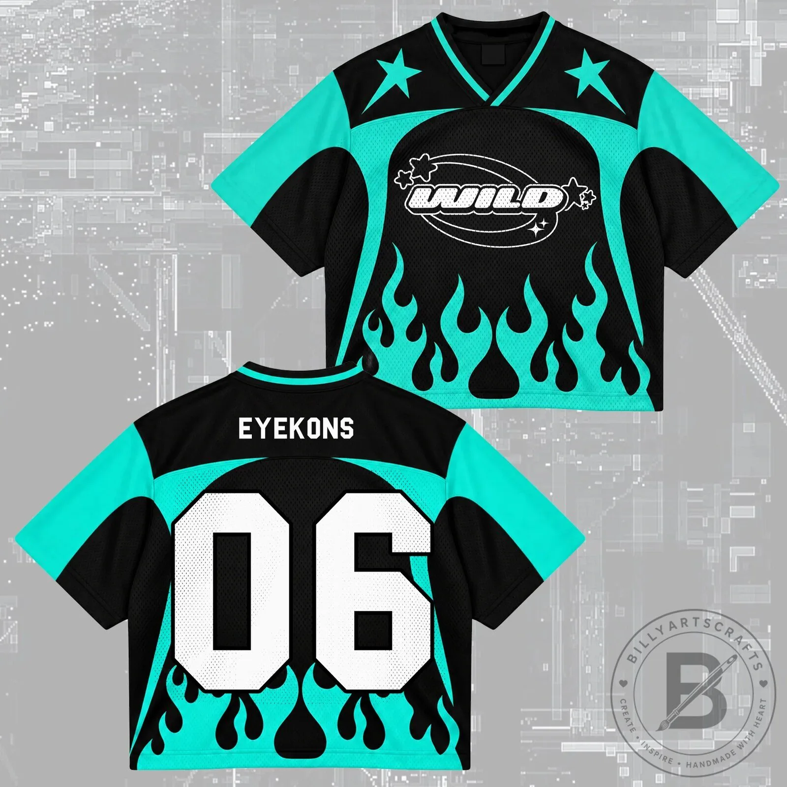 Eyekons Wild Heavy Metal Mixed Mesh Jersey with Flames and Number 06