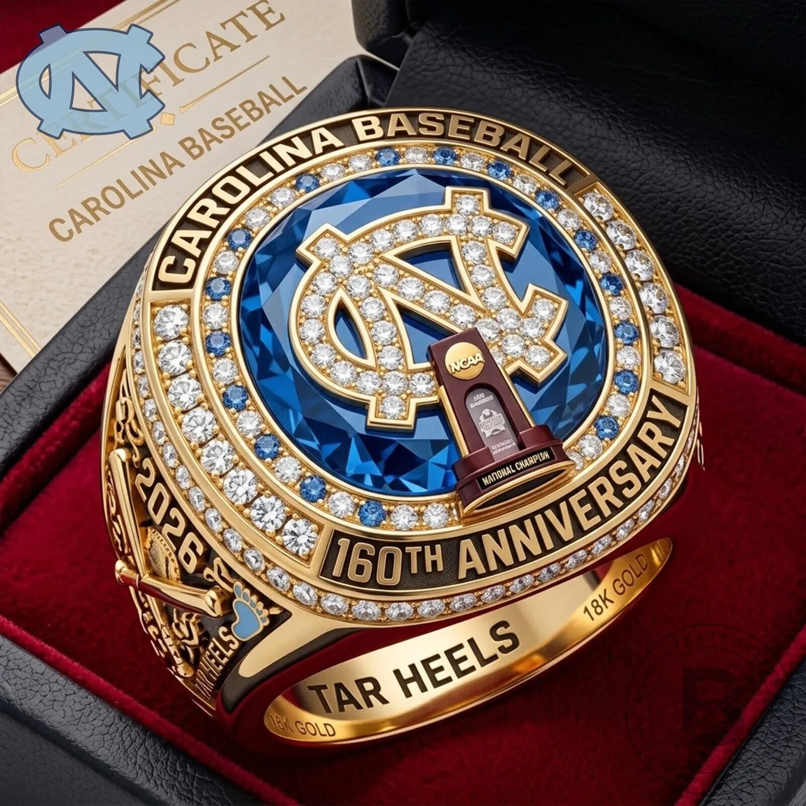 University of North Carolina Tar Heels Baseball National Champion 160th Anniversary Ring